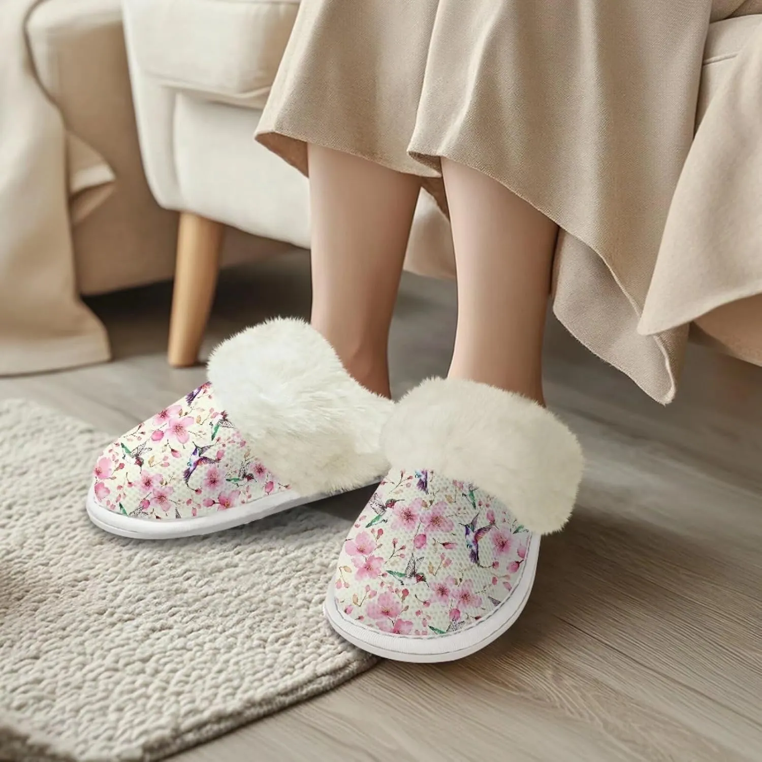 Women's Fuzzy Slip-on Slippers Cozy Lightweight House Slippers Non Slip Home Slippers Warm Winter Indoor Bedroom Slippers