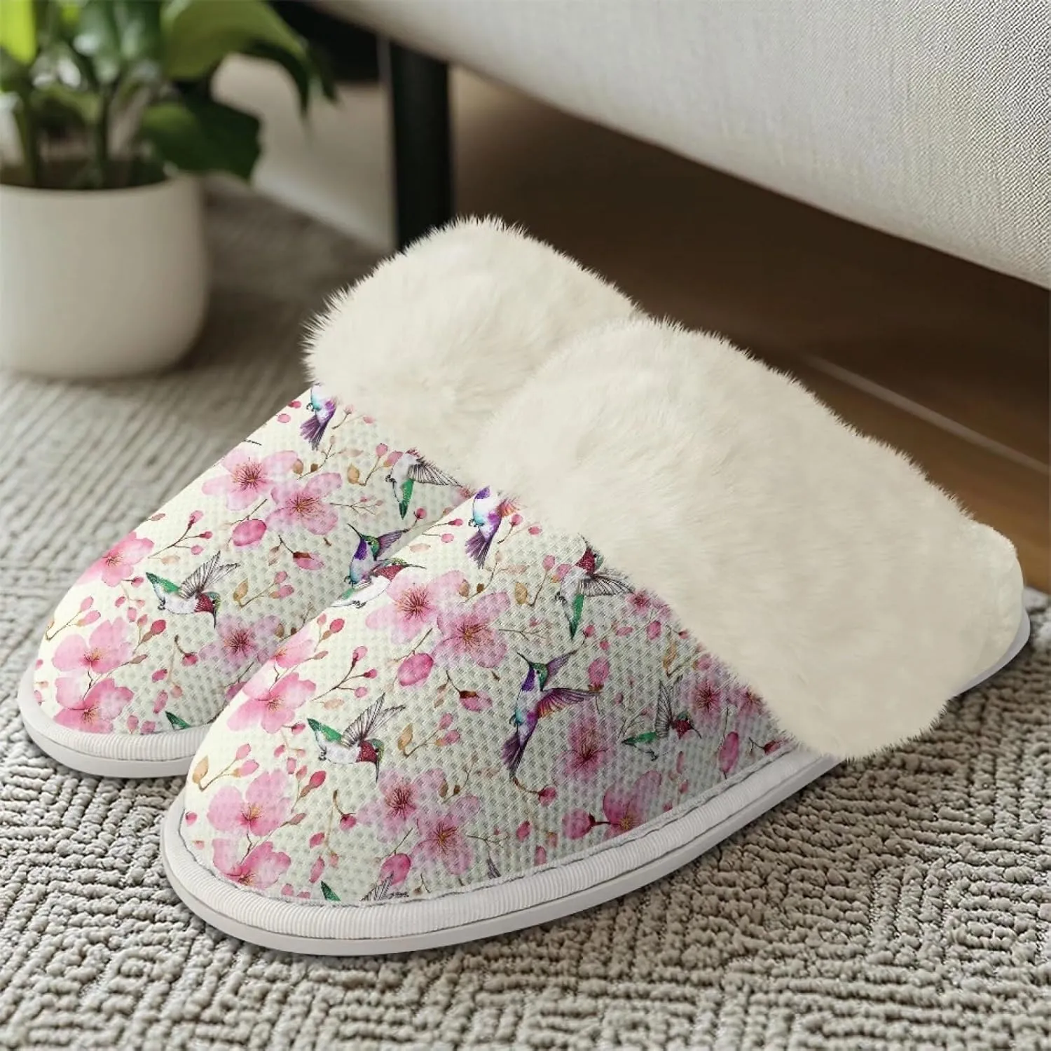Women's Fuzzy Slip-on Slippers Cozy Lightweight House Slippers Non Slip Home Slippers Warm Winter Indoor Bedroom Slippers