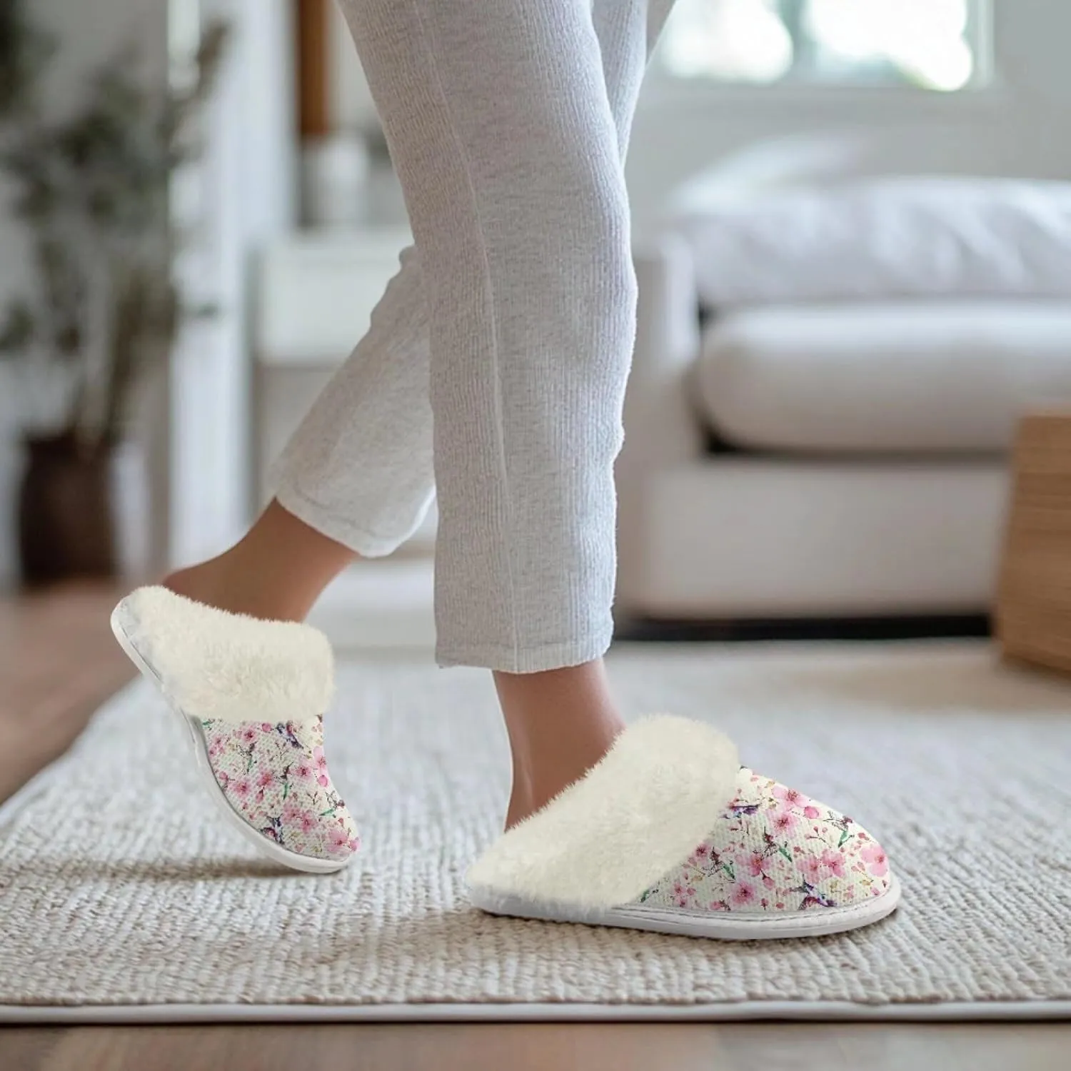 Women's Fuzzy Slip-on Slippers Cozy Lightweight House Slippers Non Slip Home Slippers Warm Winter Indoor Bedroom Slippers