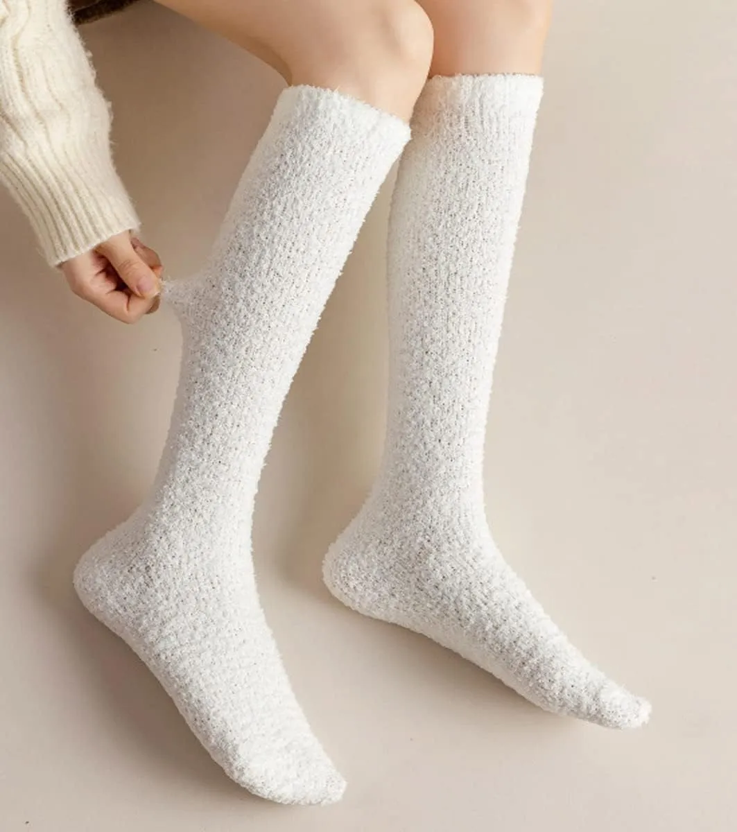 Womens Fuzzy Slipper Socks Knee High Soft Warm Cute Microfiber Cozy Fluffy Winter Plush Christmas Socks