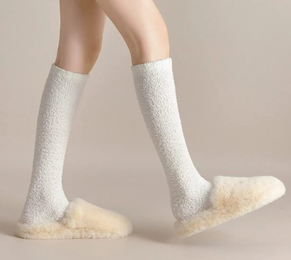 Womens Fuzzy Slipper Socks Knee High Soft Warm Cute Microfiber Cozy Fluffy Winter Plush Christmas Socks