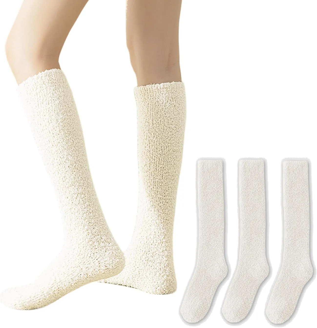 Womens Fuzzy Slipper Socks Knee High Soft Warm Cute Microfiber Cozy Fluffy Winter Plush Christmas Socks