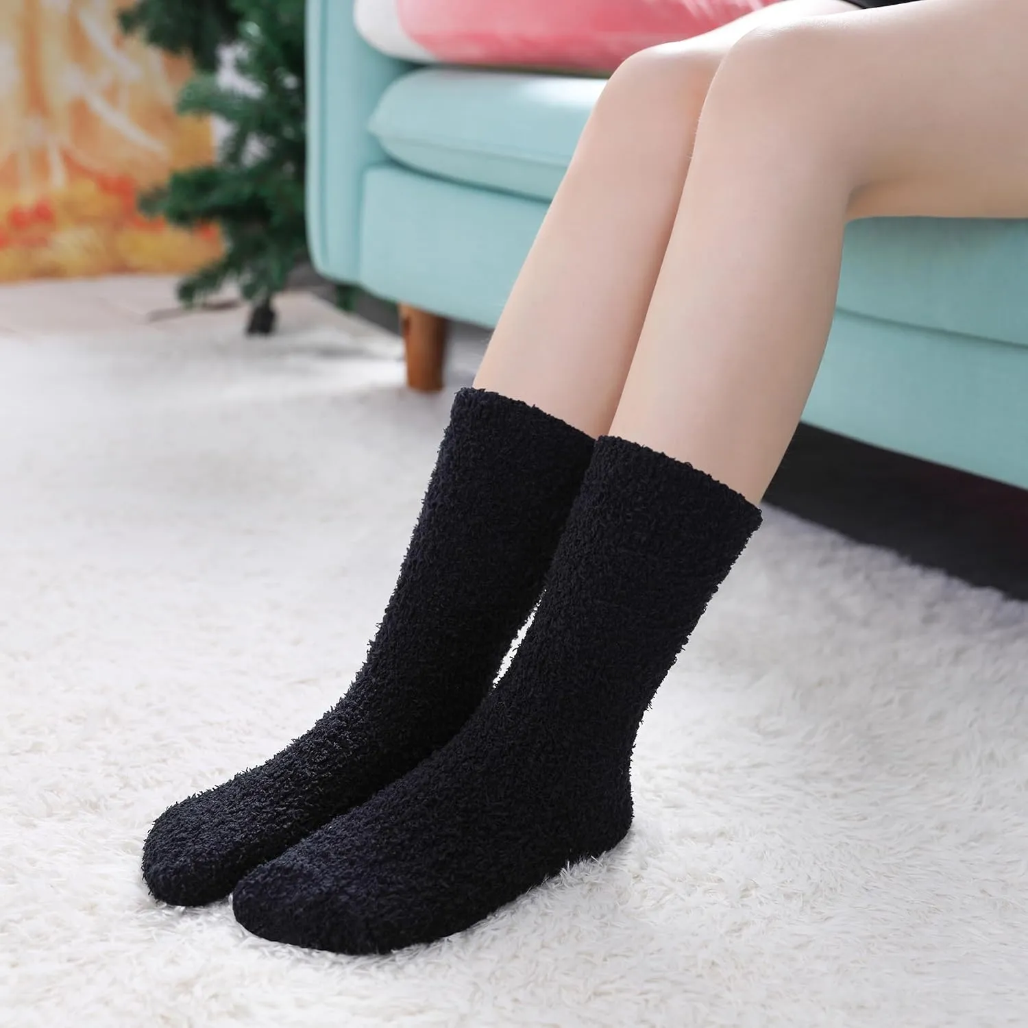 Womens Fuzzy Slipper Socks Super Soft Microfiber Fluffy Cozy Winter Warm Fuzzy Crew Socks