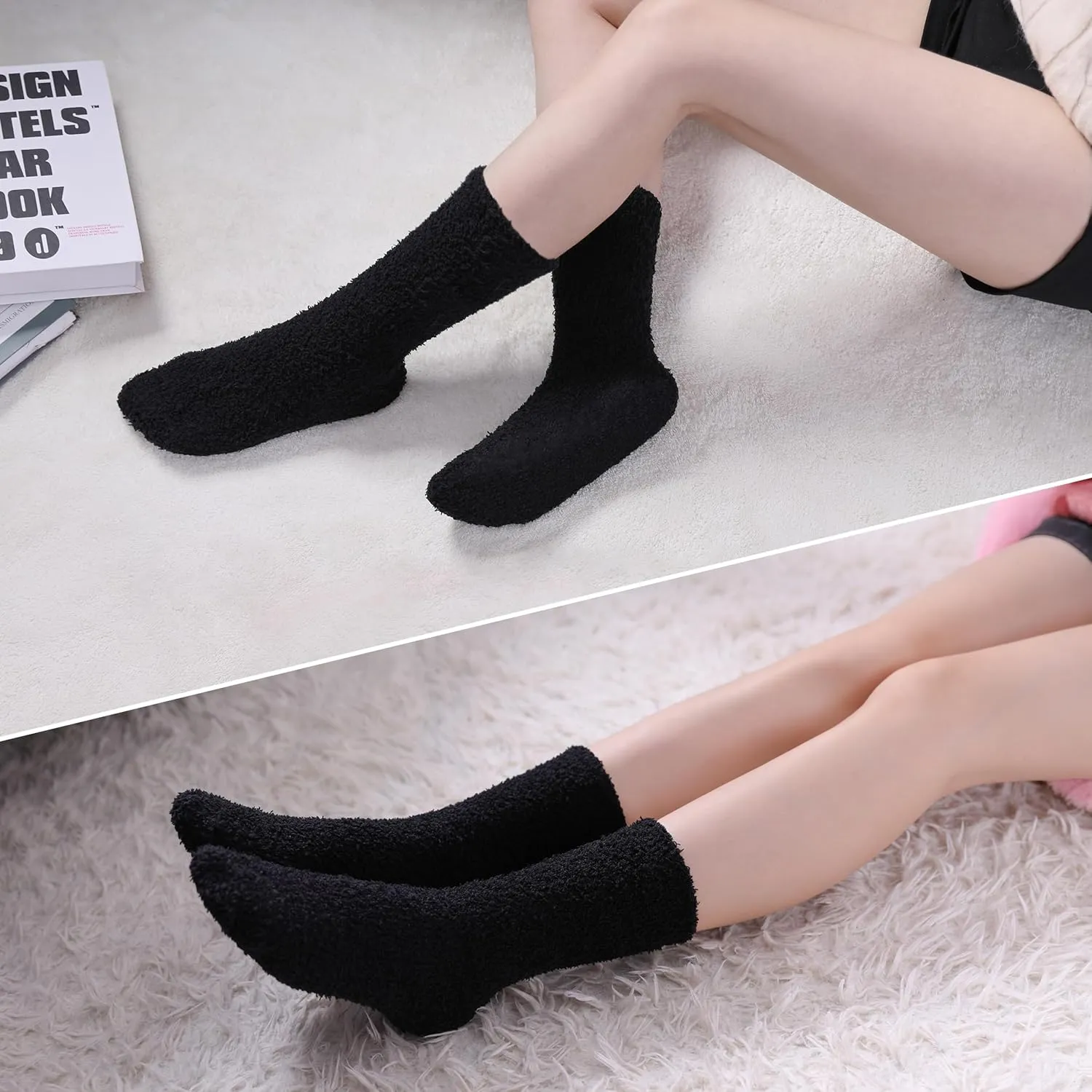 Womens Fuzzy Slipper Socks Super Soft Microfiber Fluffy Cozy Winter Warm Fuzzy Crew Socks