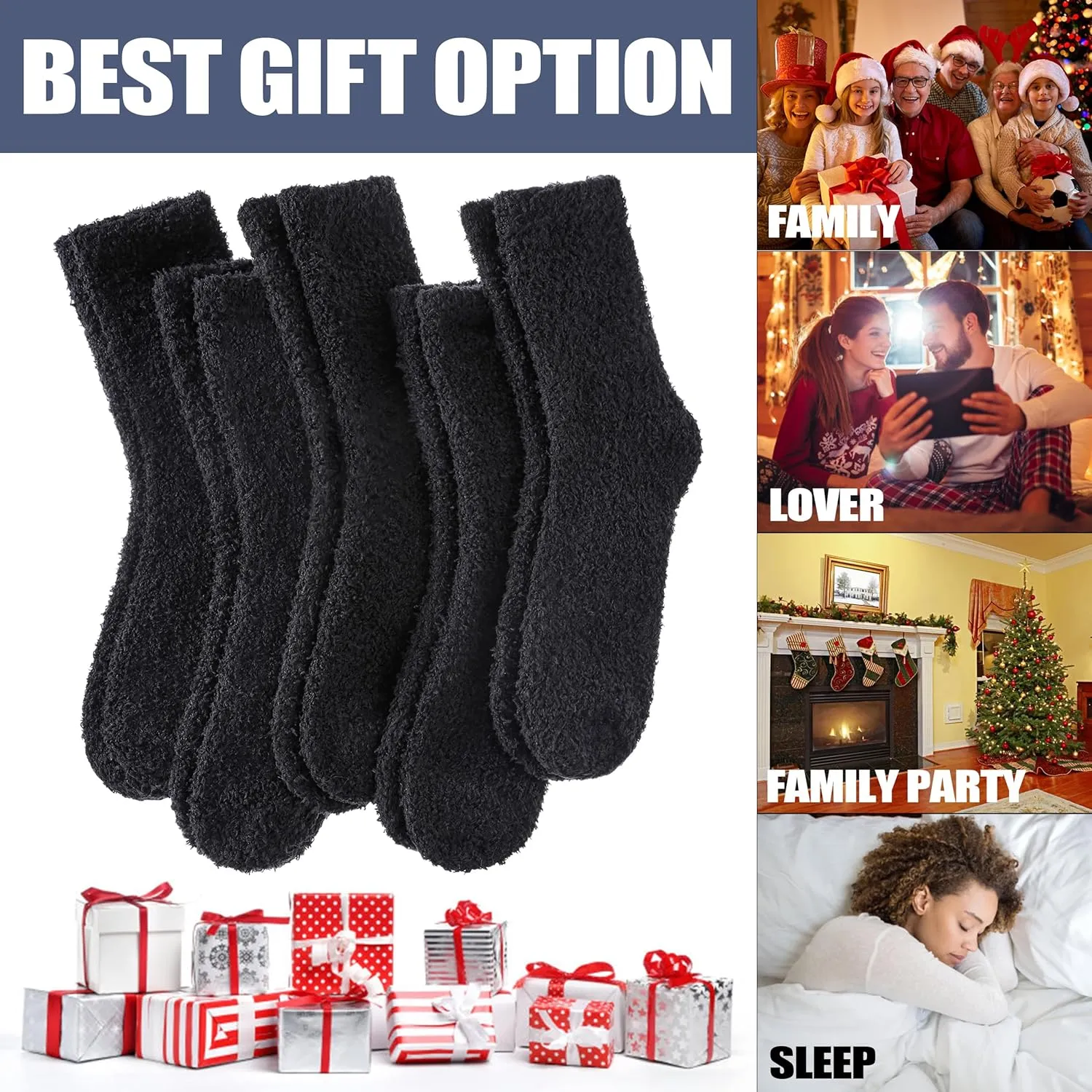 Womens Fuzzy Slipper Socks Super Soft Microfiber Fluffy Cozy Winter Warm Fuzzy Crew Socks