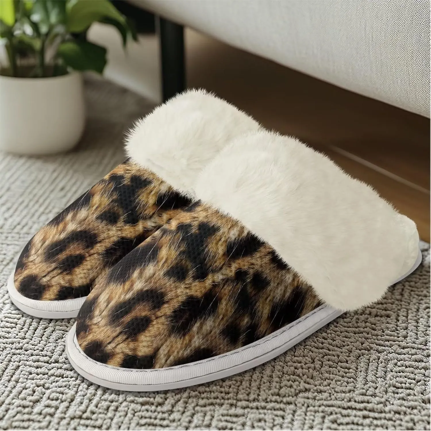 Women's Fuzzy Slippers Casual Slip On Soft Plush House Shoes with Non Skid Sole Comfortable Cotton Slipper Indoor Use for Spa Bath