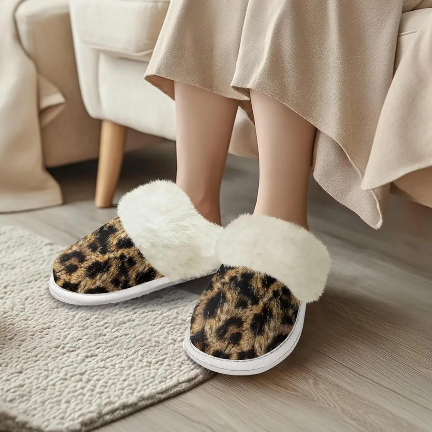 Women's Fuzzy Slippers Casual Slip On Soft Plush House Shoes with Non Skid Sole Comfortable Cotton Slipper Indoor Use for Spa Bath