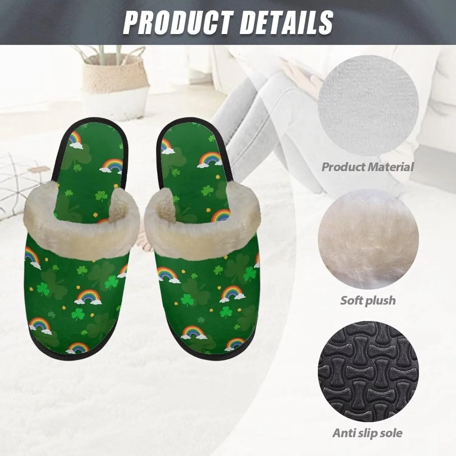 Womens Fuzzy Slippers Indoor Cozy Winter Holiday House Shoes