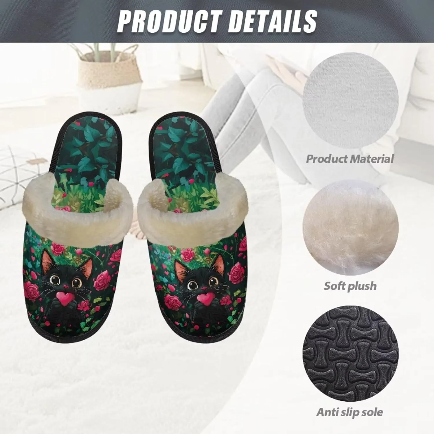 Womens Fuzzy Slippers Indoor Cozy Winter Holiday House Shoes
