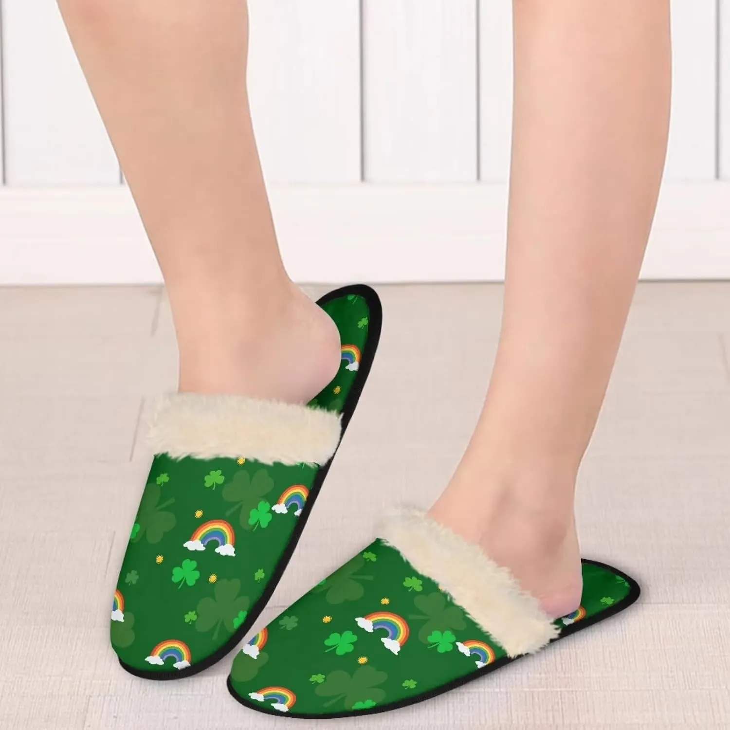 Womens Fuzzy Slippers Indoor Cozy Winter Holiday House Shoes