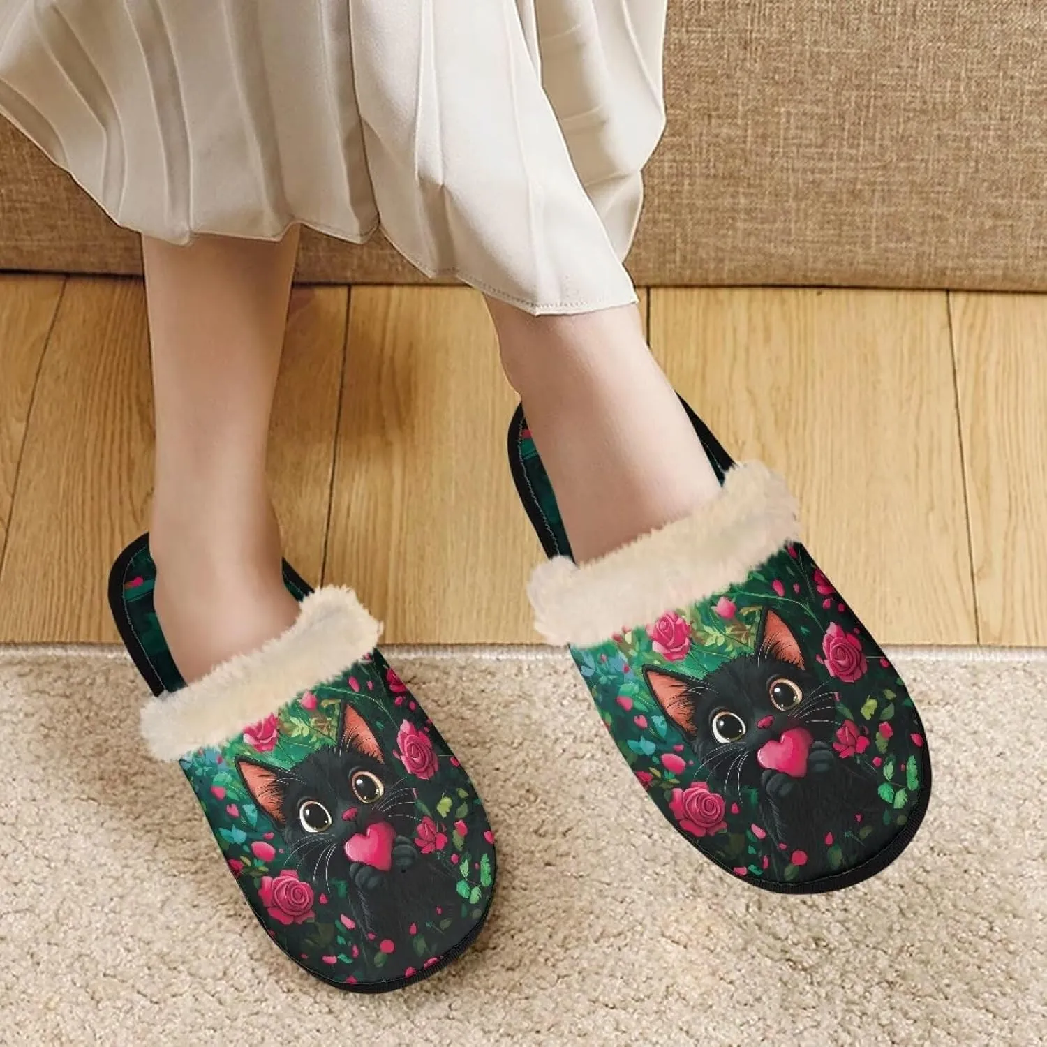 Womens Fuzzy Slippers Indoor Cozy Winter Holiday House Shoes