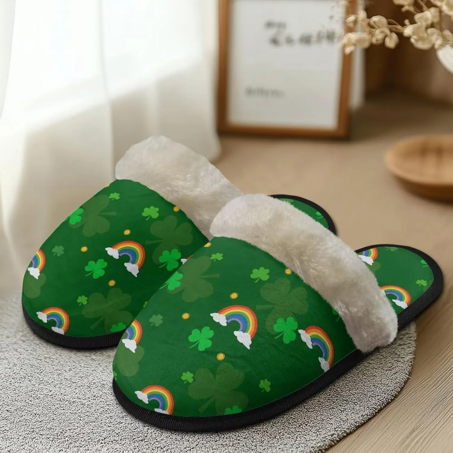 Womens Fuzzy Slippers Indoor Cozy Winter Holiday House Shoes