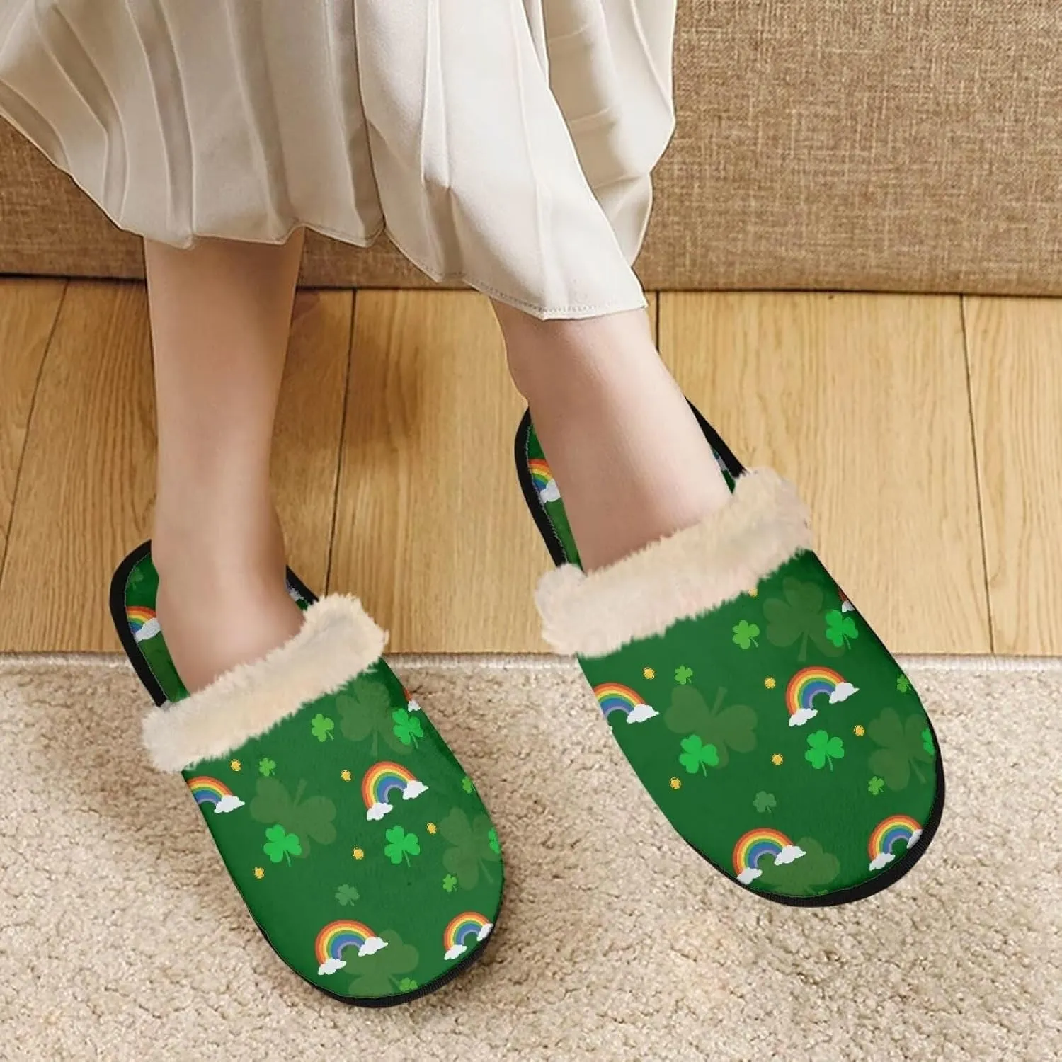 Womens Fuzzy Slippers Indoor Cozy Winter Holiday House Shoes