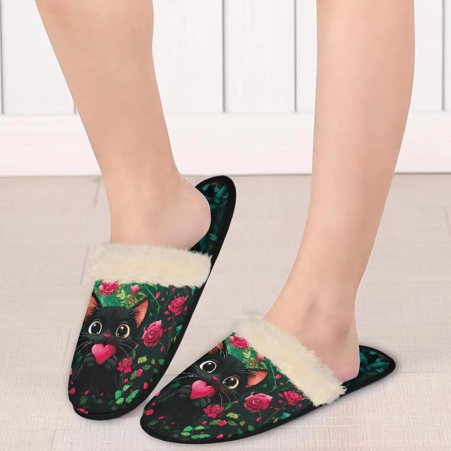 Womens Fuzzy Slippers Indoor Cozy Winter Holiday House Shoes