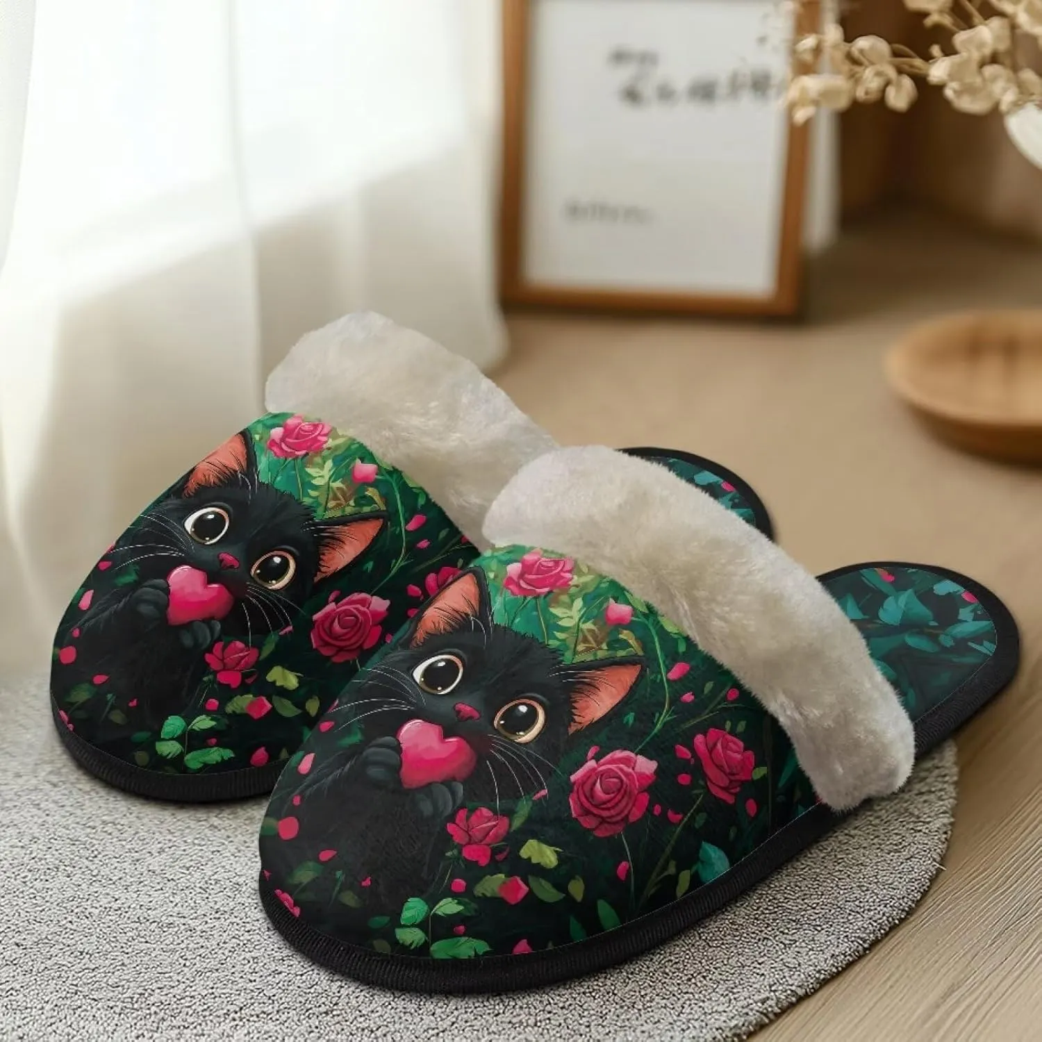 Womens Fuzzy Slippers Indoor Cozy Winter Holiday House Shoes