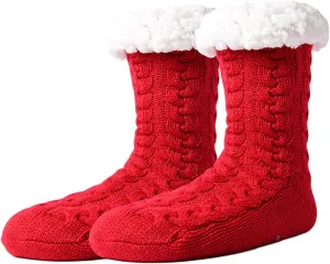 Women's Fuzzy Warm Slipper Socks with Grips Cozy Fluffy House Socks Indoor Winter Non Slip