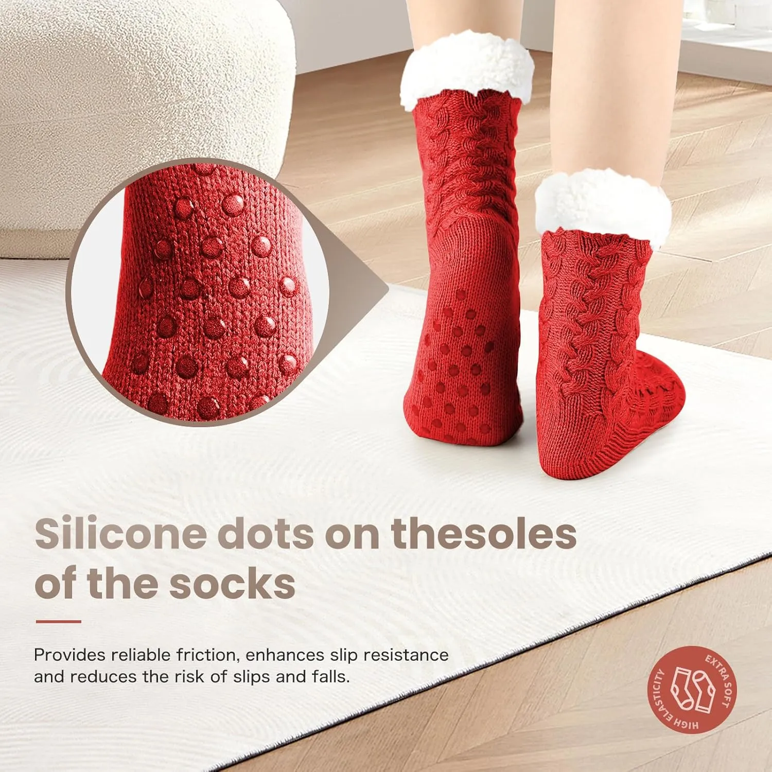 Women's Fuzzy Warm Slipper Socks with Grips Cozy Fluffy House Socks Indoor Winter Non Slip