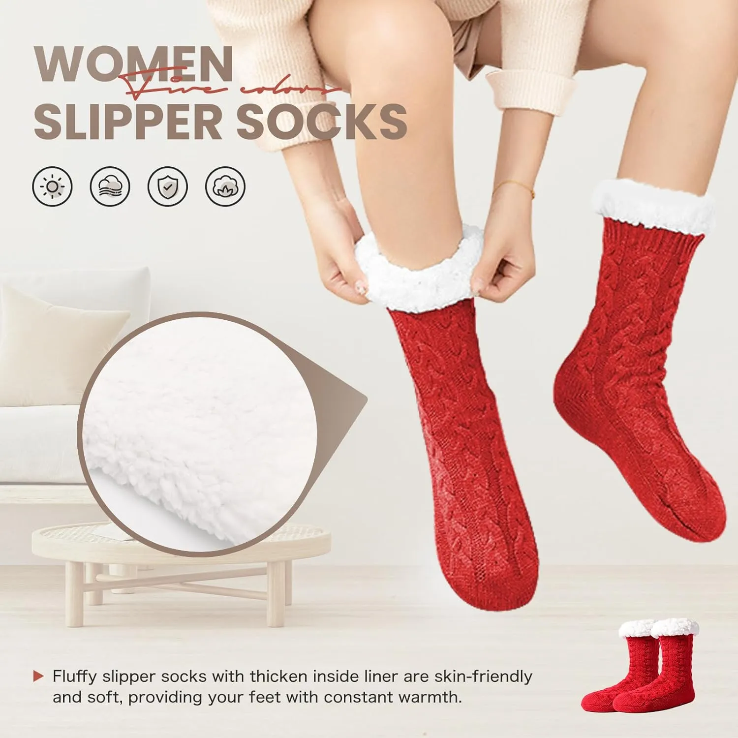 Women's Fuzzy Warm Slipper Socks with Grips Cozy Fluffy House Socks Indoor Winter Non Slip