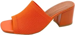 Womens Knit Heeled Sandals Chunky Low Block Heel Mules Square Open Toe Heels Slip On Breathable Slides Sandals