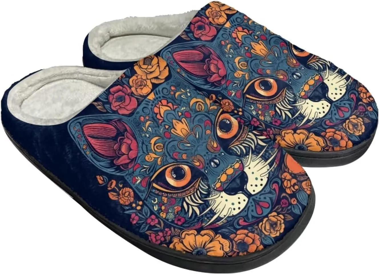 Womens Ladybug Cozy&Warm Printed Slipper with Dog Geometry Grippers Cozy and Fun House Slippers for Women
