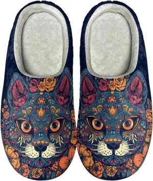 Womens Ladybug Cozy&Warm Printed Slipper with Dog Geometry Grippers Cozy and Fun House Slippers for Women