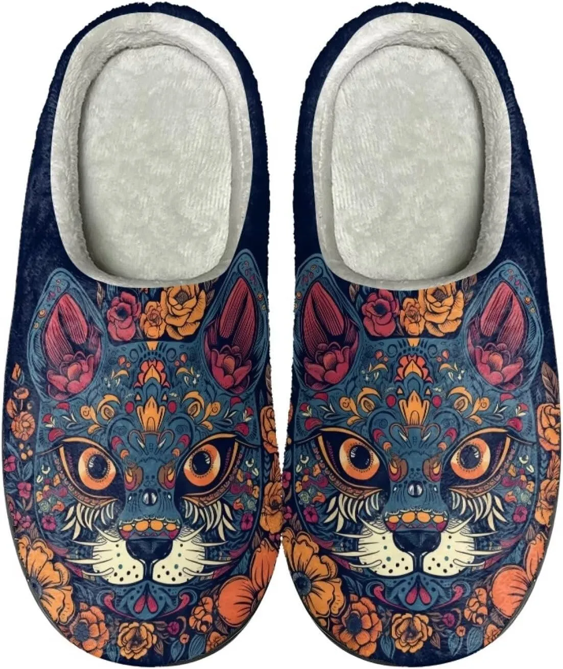 Womens Ladybug Cozy&Warm Printed Slipper with Dog Geometry Grippers Cozy and Fun House Slippers for Women