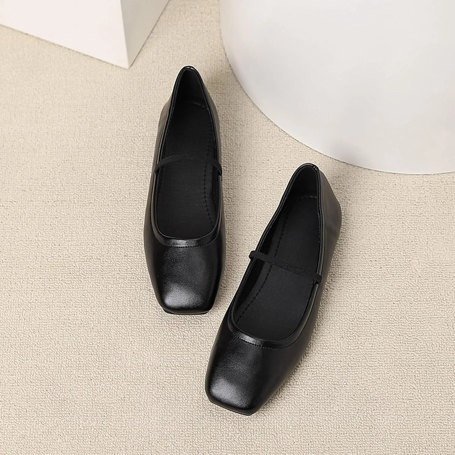 Women's Leather Mary Jane Flats Shoes Dressy Comfortable Square Toe Slip On Ballet Flat Causal Breathable Flat Walking Shoes