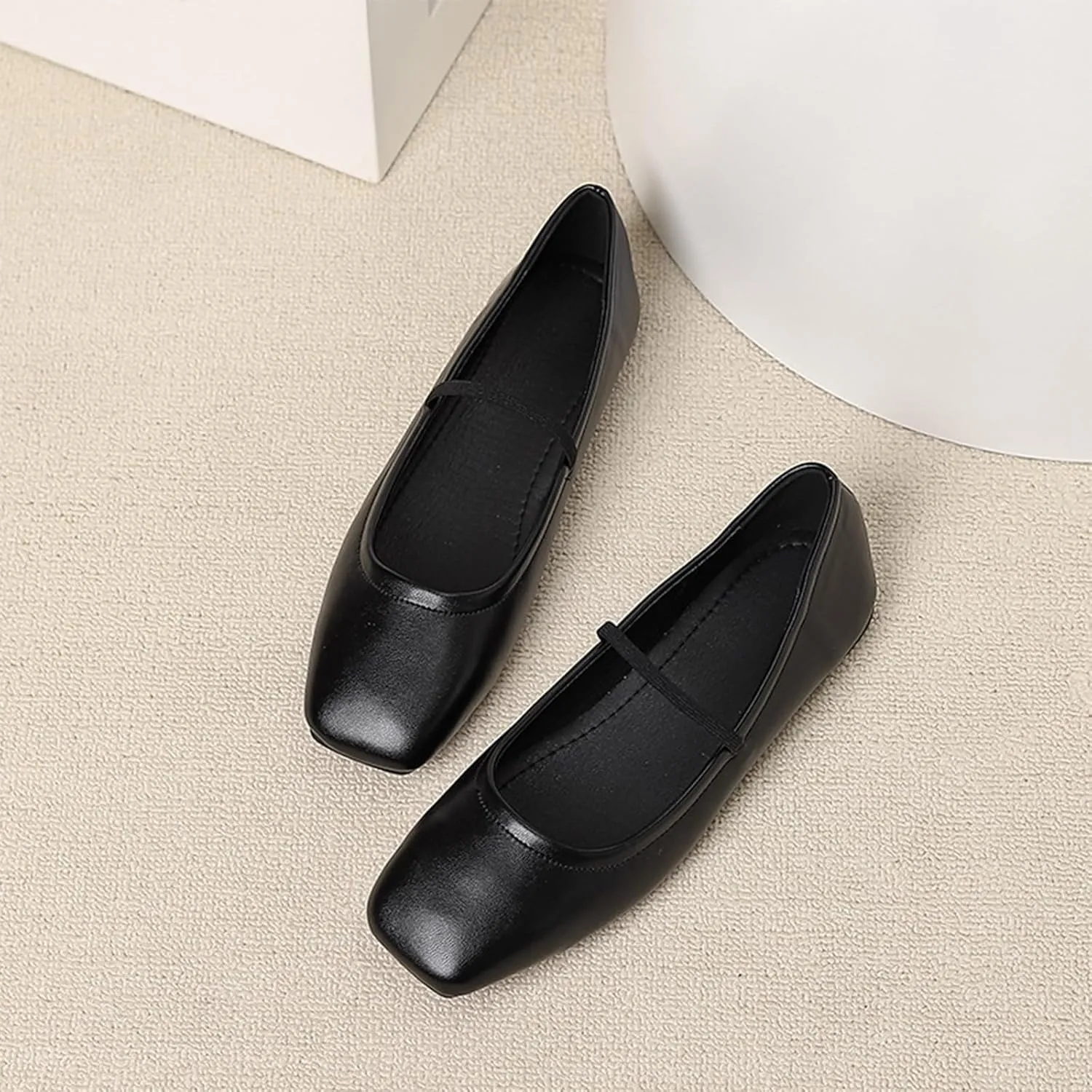 Women's Leather Mary Jane Flats Shoes Dressy Comfortable Square Toe Slip On Ballet Flat Causal Breathable Flat Walking Shoes