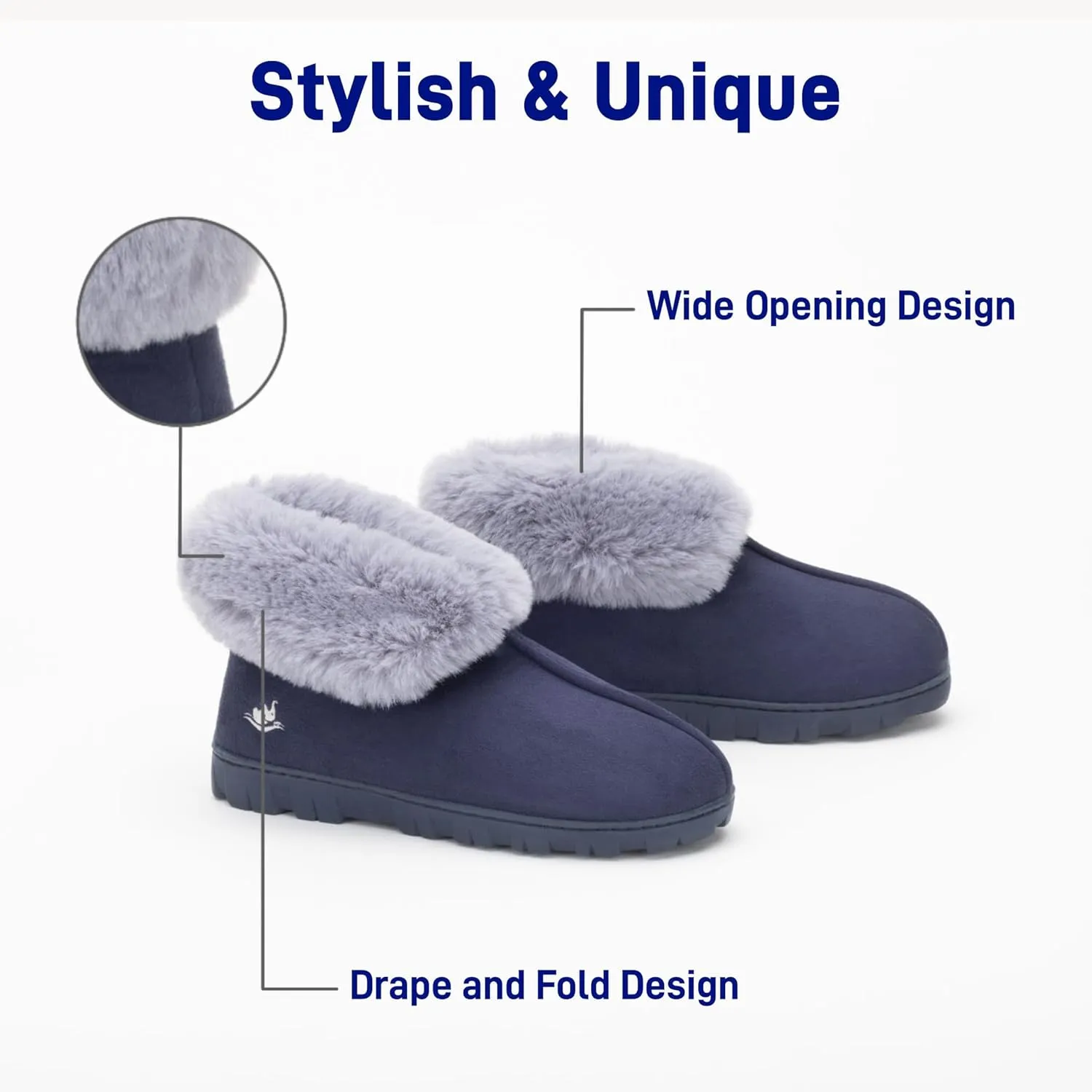 Women's Luxury Micro Suede Faux Fur Fleece Lining Slippers Bootie with Cozy High Density 80-D Memory Foam, Winter Warm Breathable Boot Slipper with Anti-Slip Indoor Outdoor Rubber Sole
