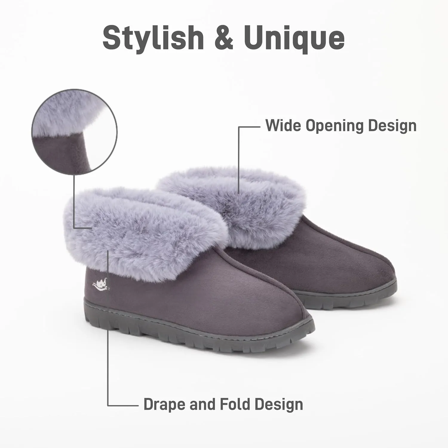Women's Luxury Micro Suede Faux Fur Fleece Lining Slippers Bootie with Cozy High Density 80-D Memory Foam, Winter Warm Breathable Boot Slipper with Anti-Slip Indoor Outdoor Rubber Sole