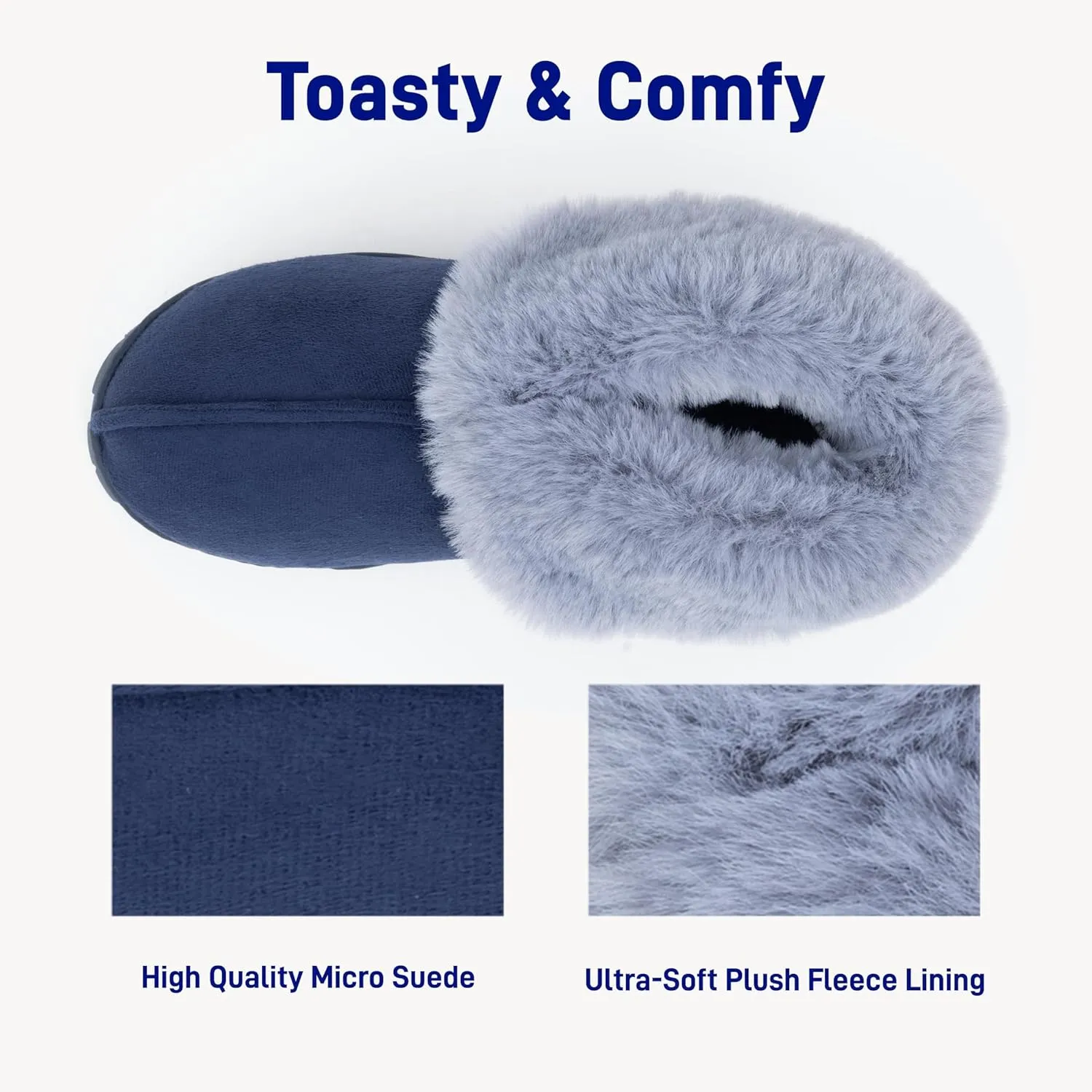Women's Luxury Micro Suede Faux Fur Fleece Lining Slippers Bootie with Cozy High Density 80-D Memory Foam, Winter Warm Breathable Boot Slipper with Anti-Slip Indoor Outdoor Rubber Sole