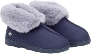 Women's Luxury Micro Suede Faux Fur Fleece Lining Slippers Bootie with Cozy High Density 80-D Memory Foam, Winter Warm Breathable Boot Slipper with Anti-Slip Indoor Outdoor Rubber Sole