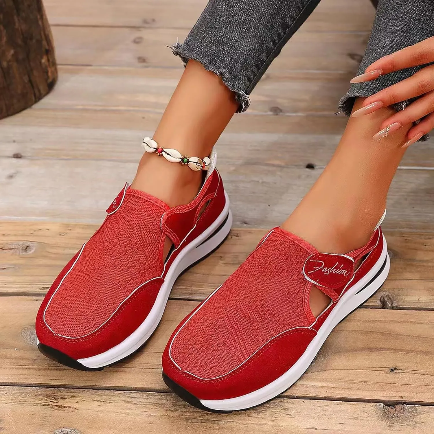 Women's Orthopedic Shoes, Casual Breathable Mesh Flat Sneakers, Low Cut Slip On Casual Summer Fashion Platform Walking Shoes