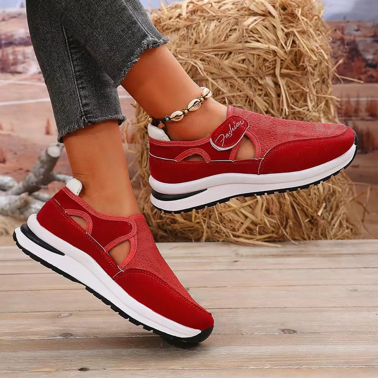 Women's Orthopedic Shoes, Casual Breathable Mesh Flat Sneakers, Low Cut Slip On Casual Summer Fashion Platform Walking Shoes