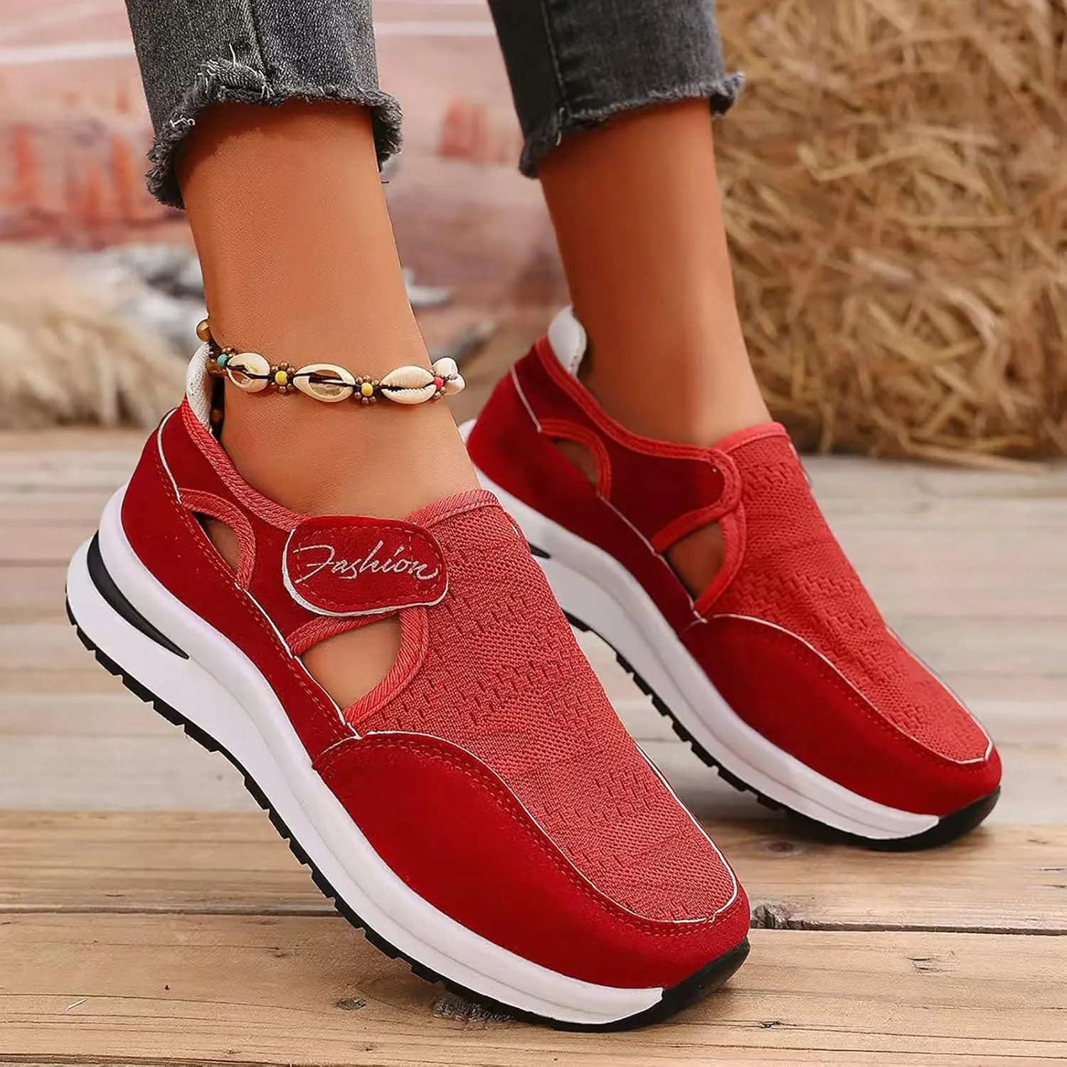 Women's Orthopedic Shoes, Casual Breathable Mesh Flat Sneakers, Low Cut Slip On Casual Summer Fashion Platform Walking Shoes