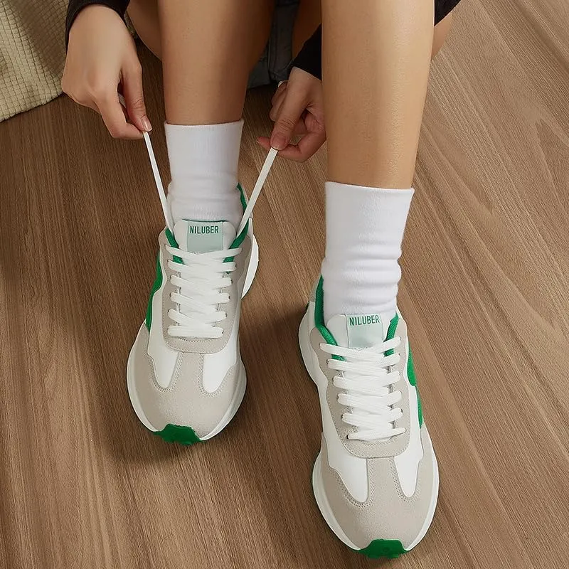 Women's Platform Retro Style Sneakers - Lace-up Classic Fashion Stylish Tennis Running Walking Shoes