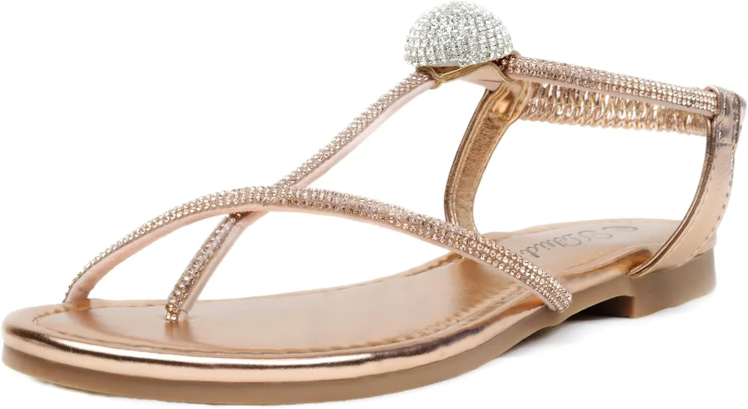 Women's Rhinestone Thong Flats Sandals, Clip Toe Elastic T-Strap Bohemia Dressy Sandals for Women