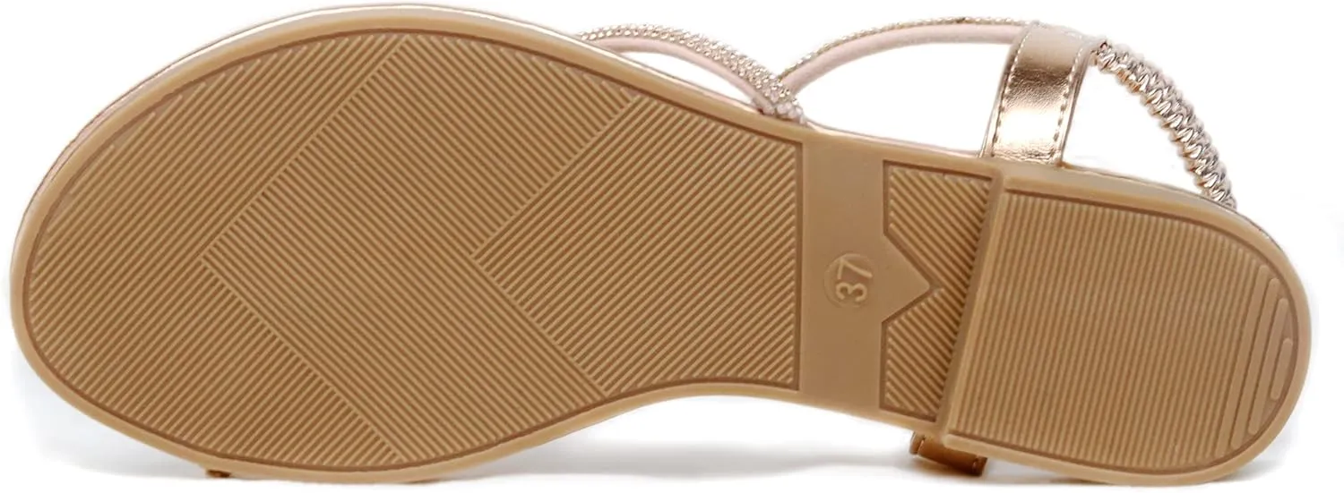 Women's Rhinestone Thong Flats Sandals, Clip Toe Elastic T-Strap Bohemia Dressy Sandals for Women