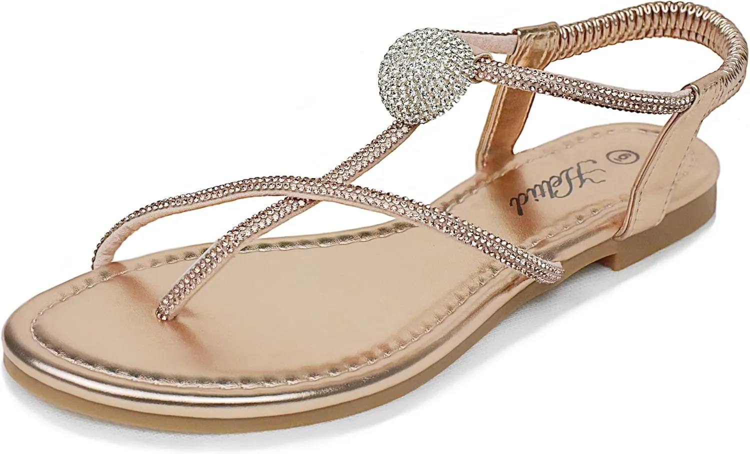 Women's Rhinestone Thong Flats Sandals, Clip Toe Elastic T-Strap Bohemia Dressy Sandals for Women