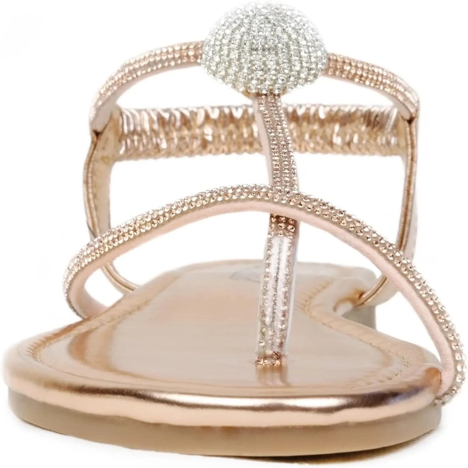 Women's Rhinestone Thong Flats Sandals, Clip Toe Elastic T-Strap Bohemia Dressy Sandals for Women