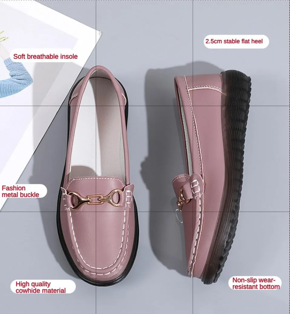 Womens Round Toe Wide Shoes Breathable Lightweight Loafers for Elderly Women Walking Nurse Work Flat Slip-On Shoes