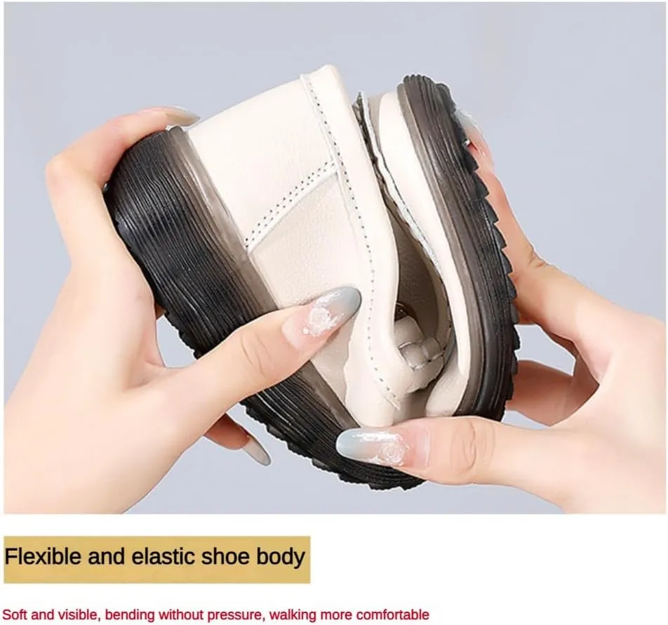 Womens Round Toe Wide Shoes Breathable Lightweight Loafers for Elderly Women Walking Nurse Work Flat Slip-On Shoes