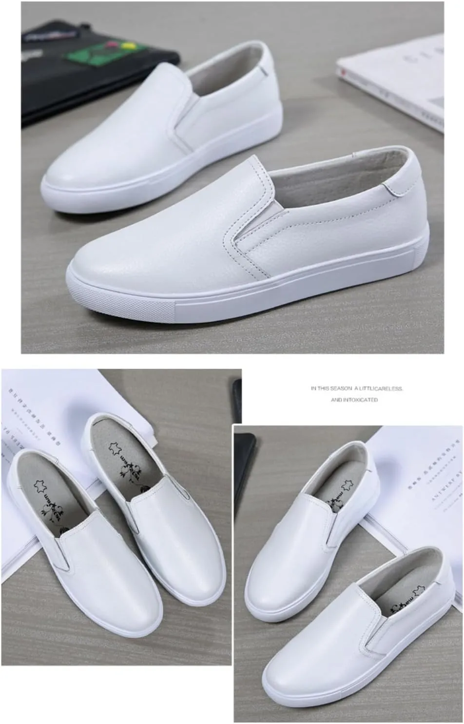 Womens Round Toe Wide Shoes Breathable Lightweight Loafers for Elderly Women Walking Nurse Work Flat Slip-On Shoes