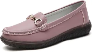 Womens Round Toe Wide Shoes Breathable Lightweight Loafers for Elderly Women Walking Nurse Work Flat Slip-On Shoes