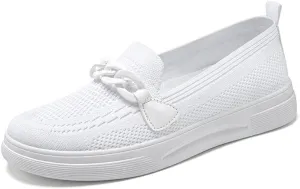 Womens Round Toe Wide Shoes Breathable Lightweight Loafers for Elderly Women Walking Nurse Work Flat Slip-On Shoes