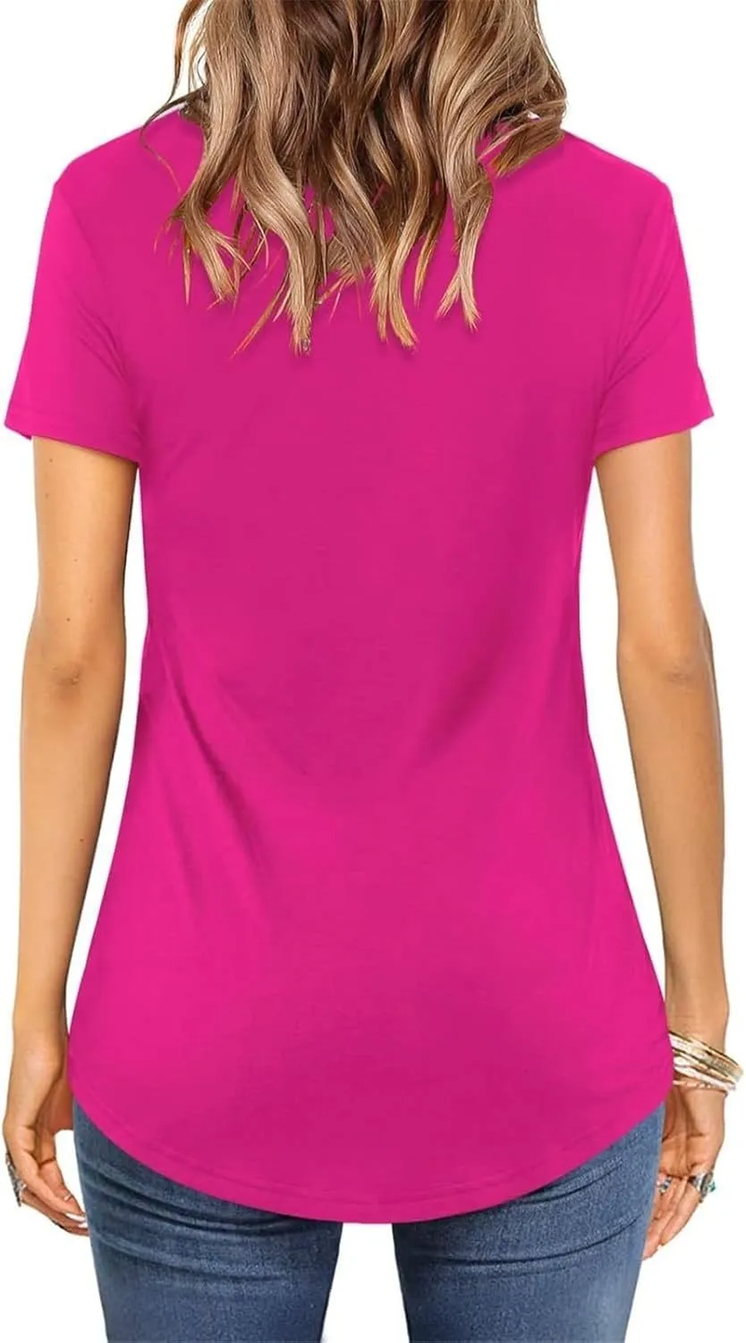 Women's Sexy V-Neck T-Shirt Casual Solid Color Short Sleeve Loose Summer Tops
