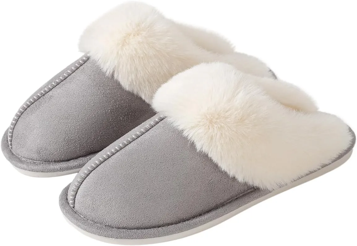 Womens Slipper Memory Foam Fluffy Soft Warm Slip On Anti-Skid House Slippers,Cozy Plush for Indoor Outdoor