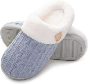 Womens Slipper Warm Comfy Memory Foam House Shoes Knit Slippers with Faux Fur Lining Warm Bedroom Cozy Slippers for Indoor and Outdoor