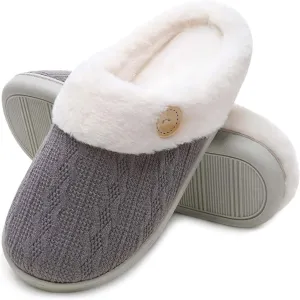 Womens Slipper Warm Comfy Memory Foam House Shoes Knit Slippers with Faux Fur Lining Warm Bedroom Cozy Slippers for Indoor and Outdoor