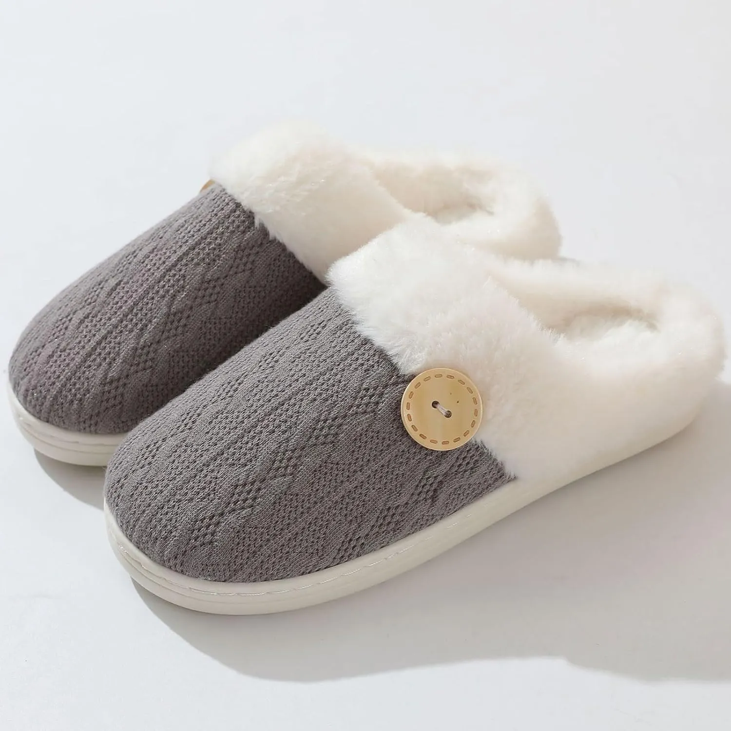 Womens Slipper Warm Comfy Memory Foam House Shoes Knit Slippers with Faux Fur Lining Warm Bedroom Cozy Slippers for Indoor and Outdoor